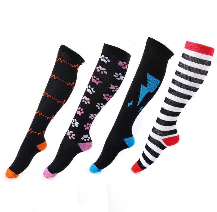Men Compression Socks Women Cotton Knee Sock Running Athletic Circulation Recovery Travel Stockings Stretchy M L Various Fashion Patterns Leopard Prin
