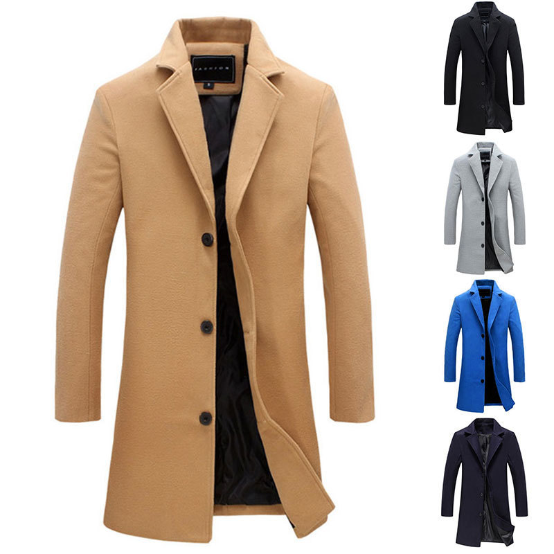 Men's Jackets Fashion Men Wool Blends Mens Casual Business Trench Coat Leisure Overcoat Long Sleeve Solid Color Stylish Formal Coats 221130