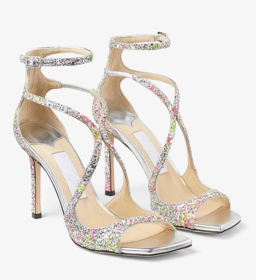 Luxury Women Azia Gladiator Sandals Shoes Glitter Leather Stiletto Heels Party Wedding Dress Lady Elegant Brand Pumps EU35-43 Original Box