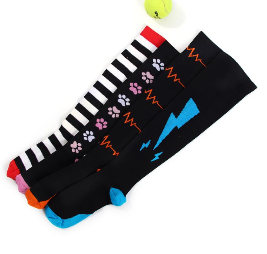 Men Compression Socks Women Cotton Knee Sock Running Athletic Circulation Recovery Travel Stockings Stretchy M L Various Fashion Patterns Leopard Prin