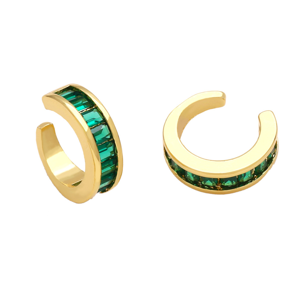 Hip Hop Hoop Earrings Bling Colorful Zircon Dangle Earrings No Piercing Ear Clips Gold Plated Jewelry
