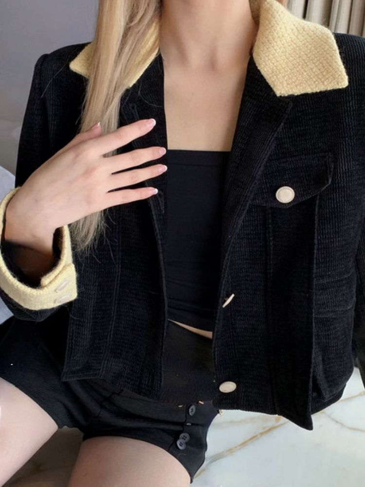 Women s Jackets Vintage Black Short Coat Office Lady Summer Slim Casual Long Sleeve Jacket Elegant Korean Style Fashion Cardigan Woman Chic 221130