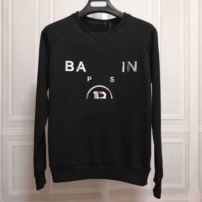 Designer Luxury Balans Classic Fashion Trend Versatile Sweater Raglan Silver Sequin Letter Terry Long Sleeve T-shirt For Men And Women