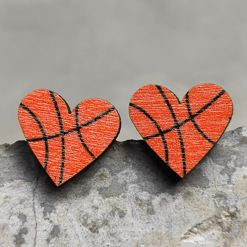Heart Sports Stud Baseball Earrings Rugby Football Basketball Wooden Stud Fashion Accessories Gift