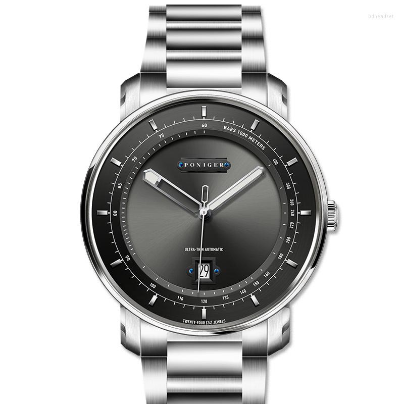 Wristwatches PONIGER Men Business 50M Waterproof Fashion Dress Steel Band Automatic Self-wind Mechanical Wrist Watches, P3
Wristwatches PONIGER Men Business 50M Waterproof Fashion Dress Steel Band Automatic Self-wind Mechanical Wrist Watches, P3