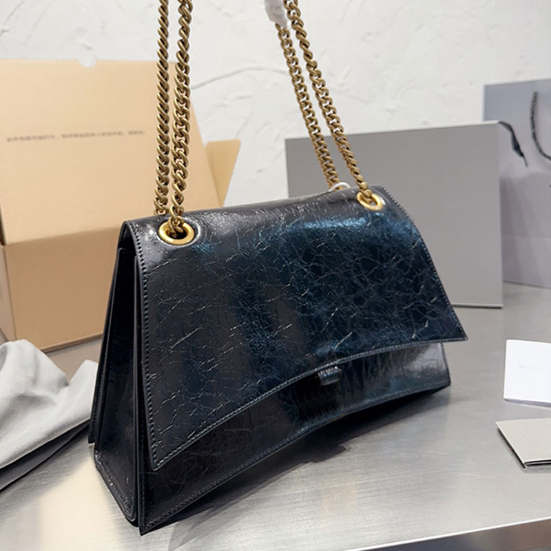 Large Chain Crossbody Bag Hourglass Handbag Black Crushed Calfskin Leather Shoulder Bags Fashion Letter Gold Hardware Flap Magnetic Hasp Multiple Pocket, 26*17cm
Large Chain Crossbody Bag Hourglass Handbag Black Crushed Calfskin Leather Shoulder Bags Fashion Letter Gold Hardware Flap Magnetic Hasp Multiple Pocket, 26*17cm