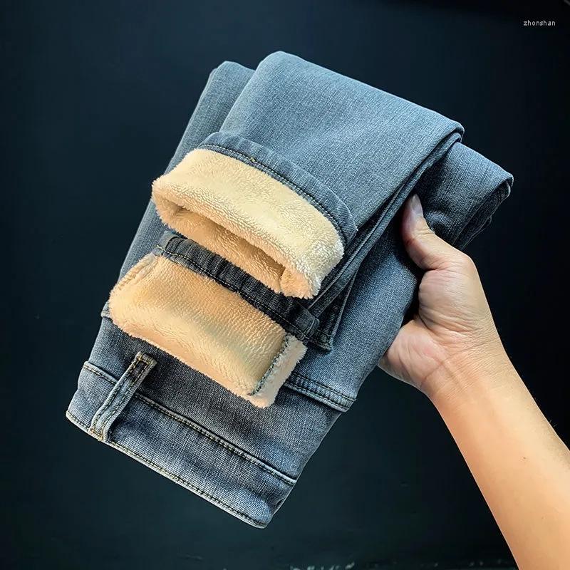 Women's Jeans Mid Waist Winter Thick Velvet Warm Skinny Pencil For Women Blue Female Slim Stretch Fleece Casual Denim Mom Pants
