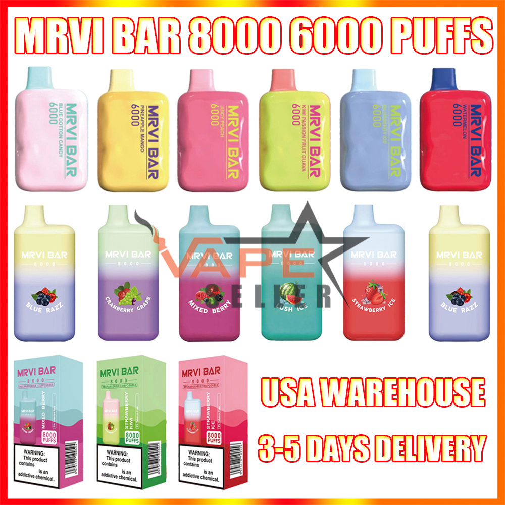 Original Mrvi Bar 6000 8000 Puffs Disposable Vape Pen E Cigarette With 650mAh Rechargeable Battery Prefilled 15ml 13ml Pods VS Elf Box Lost Mary USA Warehouse Ship
Original Mrvi Bar 6000 8000 Puffs Disposable Vape Pen E Cigarette With 650mAh Rechargeable Battery Prefilled 15ml 13ml Pods VS Elf Box Lost Mary USA Warehouse Ship