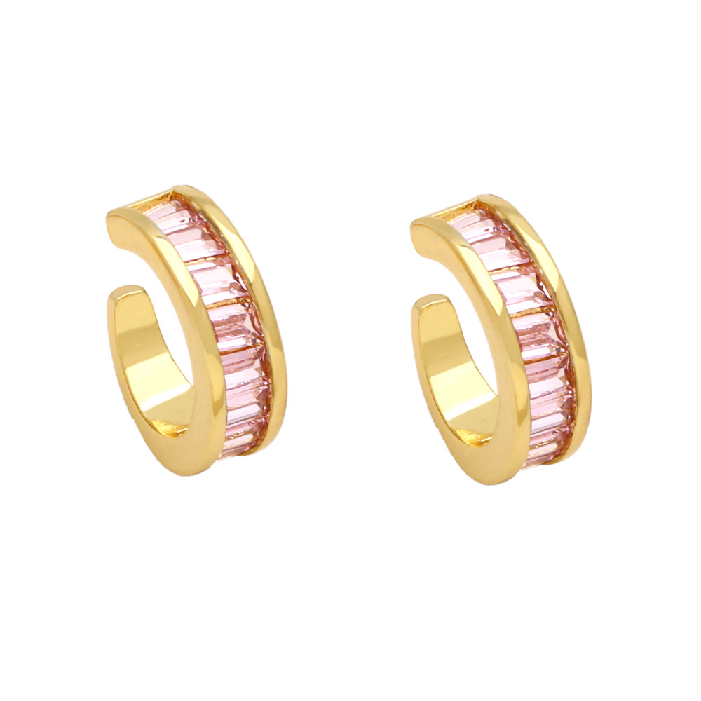 Hip Hop Hoop Earrings Bling Colorful Zircon Dangle Earrings No Piercing Ear Clips Gold Plated Jewelry