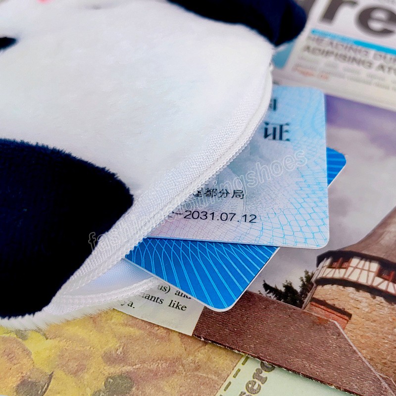 Cartoon Cute Dog Face Coin Purse Case Mini Children Coin Bags Soft Plush Black And White Puppy Purses With Zipper