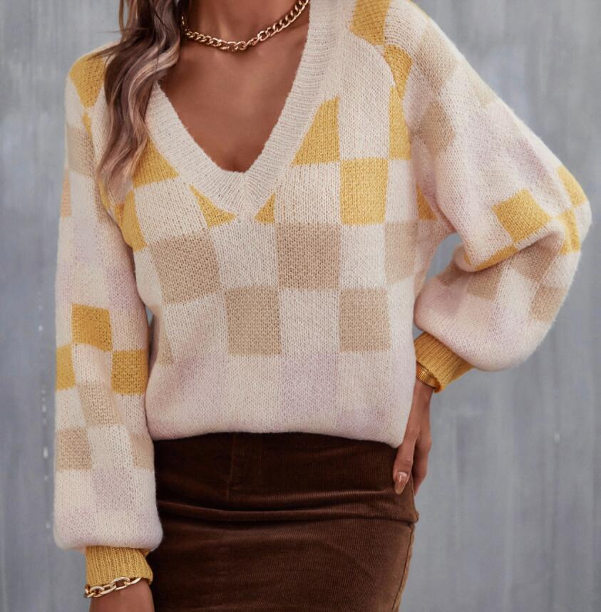 Women's Color Patchwork Grid Sweater V-neck Green Vintage Pullover Jumper Women Winter Thick Warm Knitted Sweater for Tops, Black
Women's Color Patchwork Grid Sweater V-neck Green Vintage Pullover Jumper Women Winter Thick Warm Knitted Sweater for Tops, Black