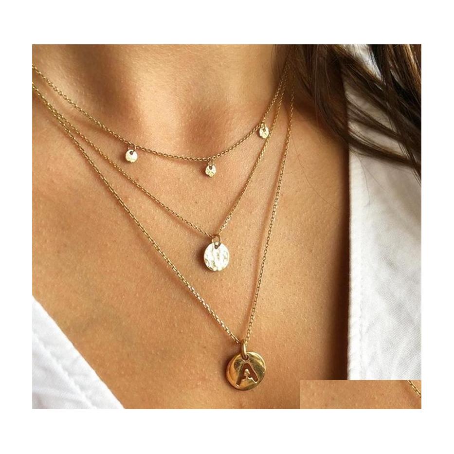 

Pendant Necklaces Fashion Layered Sequins Letter Pendant Necklace For Women Gold Long Chain Round Coin Choker Collares Jewelry Whole Dh7Nz