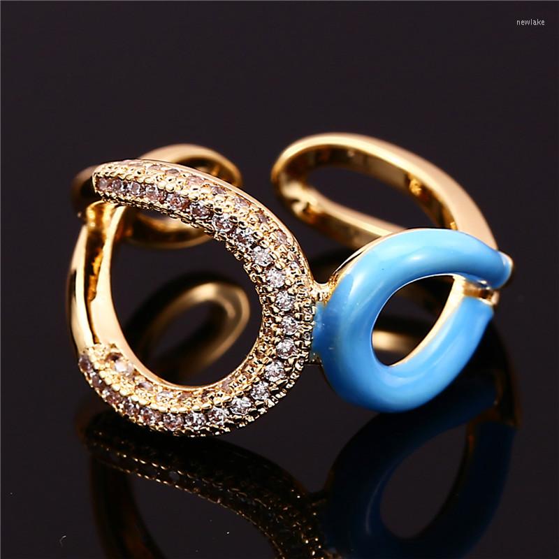 Wedding Rings Unique Female White Zircon Stone Ring Fashion Yellow Gold Color Open Adjustable Blue Pink Enamel For Women
Wedding Rings Unique Female White Zircon Stone Ring Fashion Yellow Gold Color Open Adjustable Blue Pink Enamel For Women