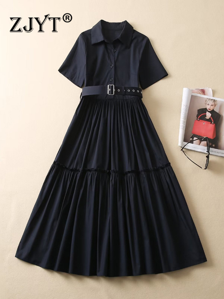 New Fashion 2023 Spring Summer Runway 100% Cotton Shirt Dress Women Turn Down Collar Midi Vestidos Casual Pleated Robe, Blue
New Fashion 2023 Spring Summer Runway 100% Cotton Shirt Dress Women Turn Down Collar Midi Vestidos Casual Pleated Robe, Blue