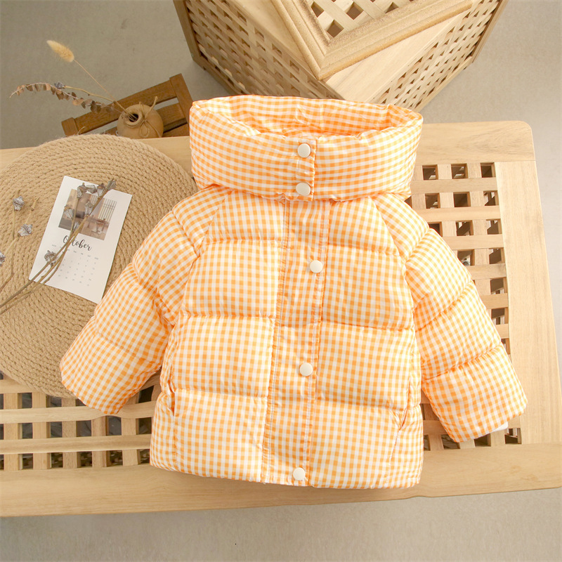 Down Coat 1 6 Years Winter Boy Plaid Turtleneck Hooded Padded Jacket Fashion Plus Thick Cotton Girl Children Casual Warm Outerwear 221130 - view 5