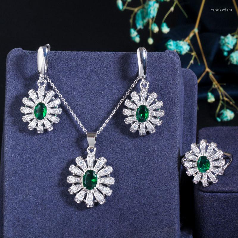 Necklace Earrings Set CWWZircons 3pcs Lovely Sun Flower CZ Stone Green Crystal Earring Ring Fashion Brand Women Jewelry Accessories T282, Picture shown
Necklace Earrings Set CWWZircons 3pcs Lovely Sun Flower CZ Stone Green Crystal Earring Ring Fashion Brand Women Jewelry Accessories T282, Picture shown