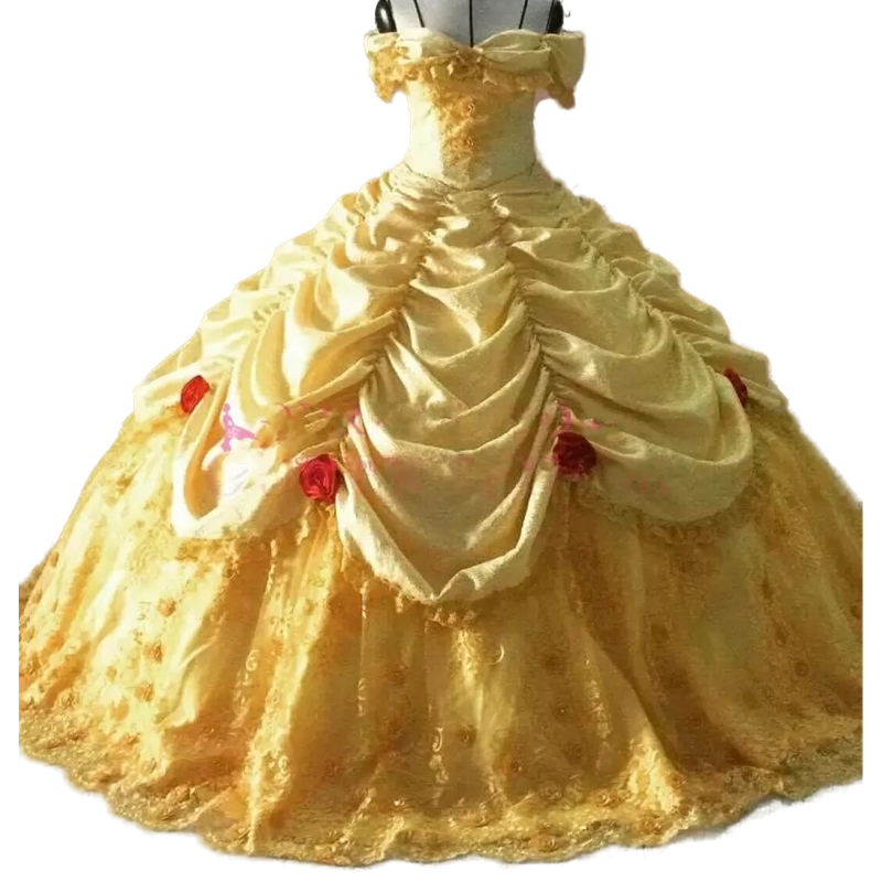 Princess Royal Ball Gown Quinceanera Dresses 2023 Bright Gold Off Shoulder Lace Brithday Party Wear Sweet 16 Dress 15 Years Prom