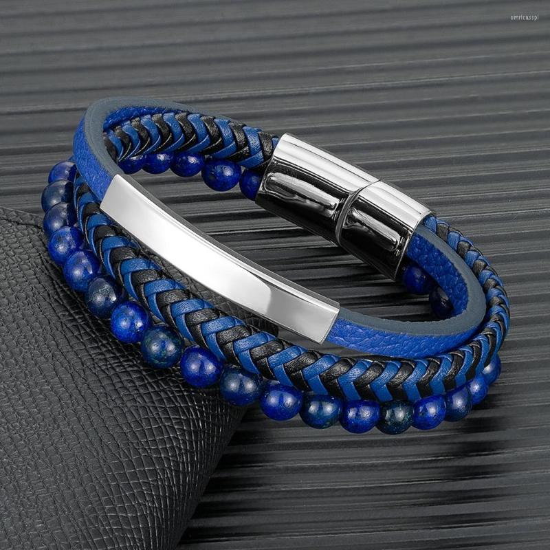 Charm Bracelets MKENDN Punk Men Multilayer Braid Genuine Blue Leather Natural Stone Beaded Bracelet Stainless Steel Magnetic Clasp Jewelry
Charm Bracelets MKENDN Punk Men Multilayer Braid Genuine Blue Leather Natural Stone Beaded Bracelet Stainless Steel Magnetic Clasp Jewelry