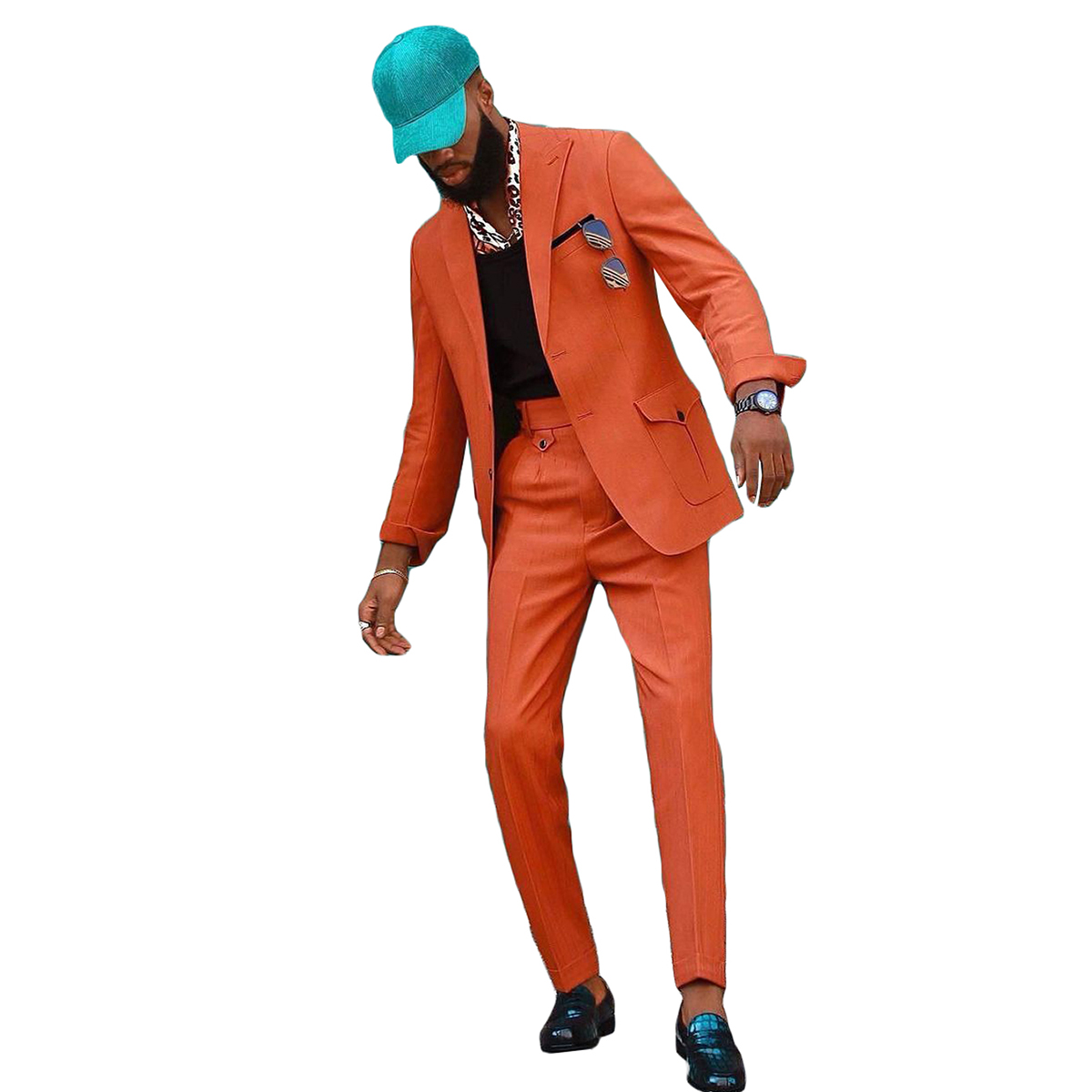 Bright Orange Men Tuxedos 2 Pieces Plus Size Custom Made Handsome Wedding Suits For Best Man Formal Wear