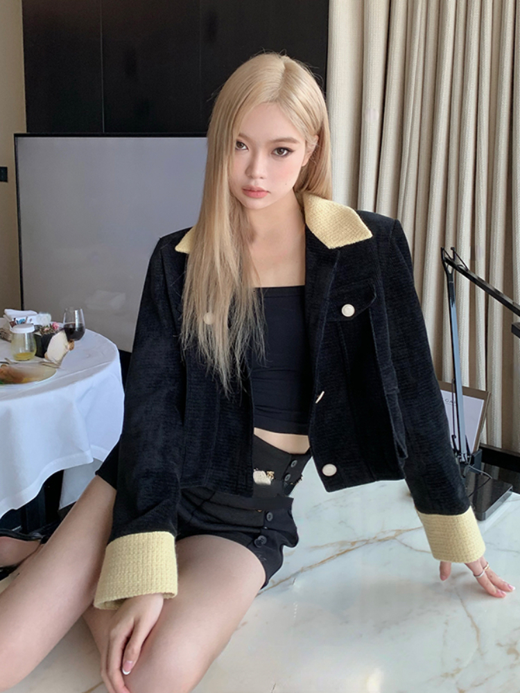 Women s Jackets Vintage Black Short Coat Office Lady Summer Slim Casual Long Sleeve Jacket Elegant Korean Style Fashion Cardigan Woman Chic 221130