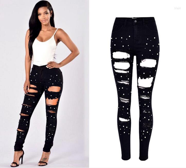 Women's Jeans European&American High-waisted Pearls Beading Stretch Ripped Fashion Women's Streetwear Black Pencil Pants Chic Denim
Women's Jeans European&American High-waisted Pearls Beading Stretch Ripped Fashion Women's Streetwear Black Pencil Pants Chic Denim