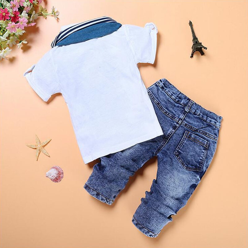 Clothing Sets Summer Kids Clothes Boy Short Sleeve Cotton T Shirt Tops Jeans Scarf 3PCS Baby Kid Casual Set 2 7Y Infant Cute Outfit 221130