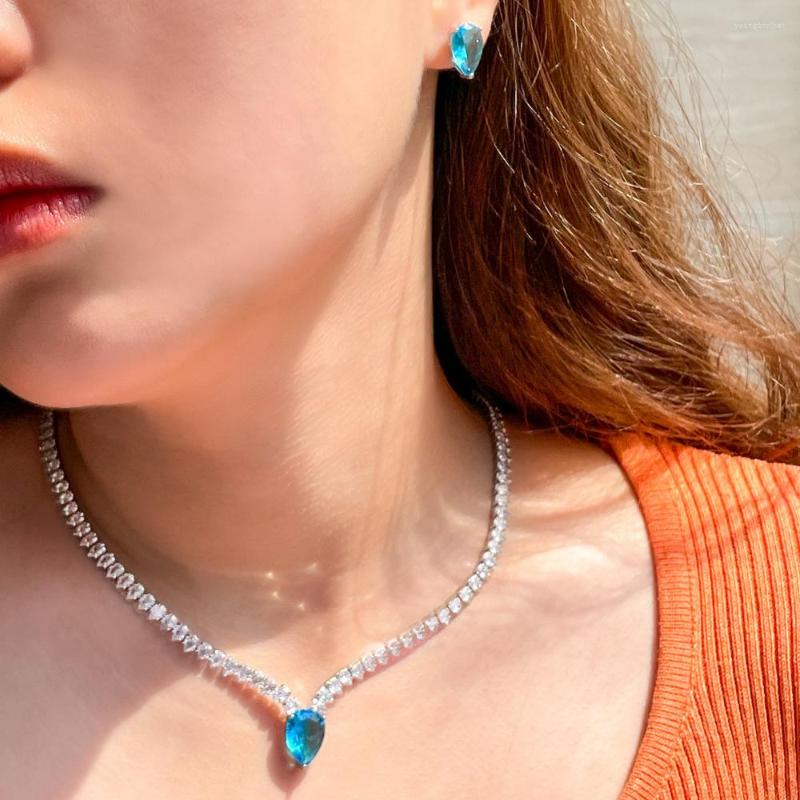 Necklace Earrings Set CWWZircons Glittering White Gold Color Light Blue Cubic Zircon Crystal Women Earring For Wedding Party Jewelry T561, Picture shown
Necklace Earrings Set CWWZircons Glittering White Gold Color Light Blue Cubic Zircon Crystal Women Earring For Wedding Party Jewelry T561, Picture shown