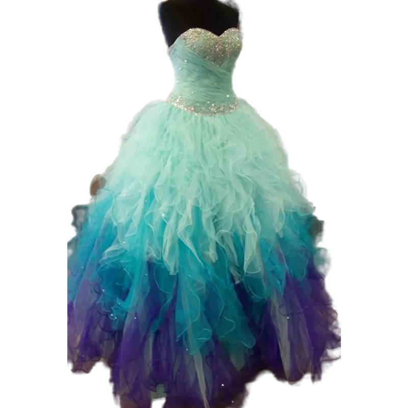 2023 Sweetheart Sequins A Line Long Prom dresses Colorful Quinceanera Dress Puffy Tulle Skirt Teen Girls Beaded Strapless Evening Dresses