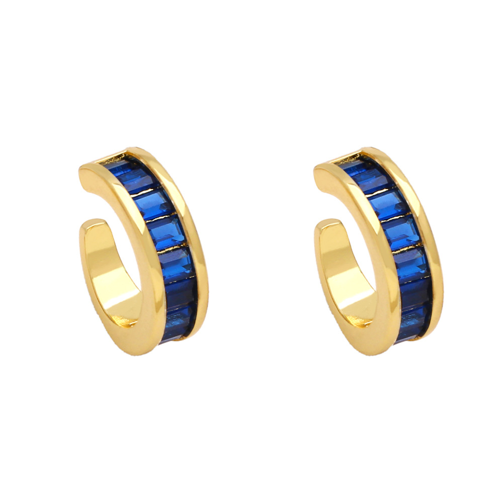 Hip Hop Hoop Earrings Bling Colorful Zircon Dangle Earrings No Piercing Ear Clips Gold Plated Jewelry