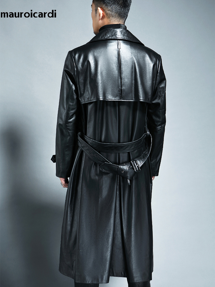 Men's Leather Faux Mauroicardi Spring Autumn Long Cool Waterproof Black Pu Trench Coat Men Double Breasted Plus Size Outerwear 4xl 5xl 221201