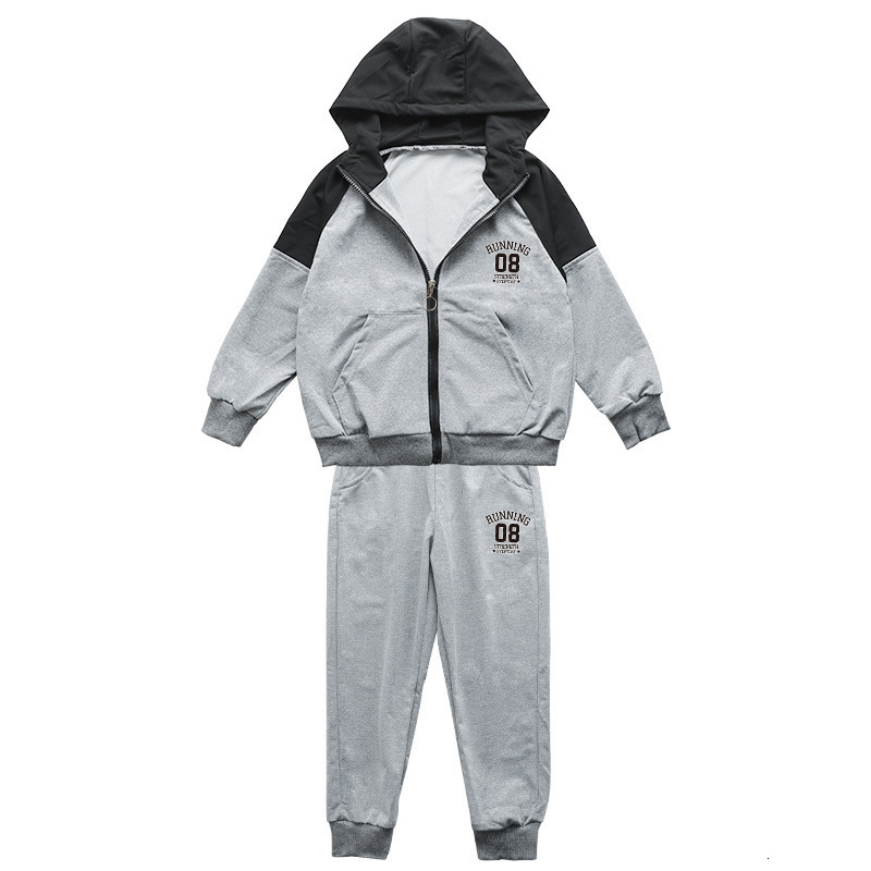 Clothing Sets Contrast Kids Jogger Set Baby Boys Workout Fleece Hoodie Elastic Sweatpant Full Zip Hooded Child Tracksuit 4 14 Years 221130