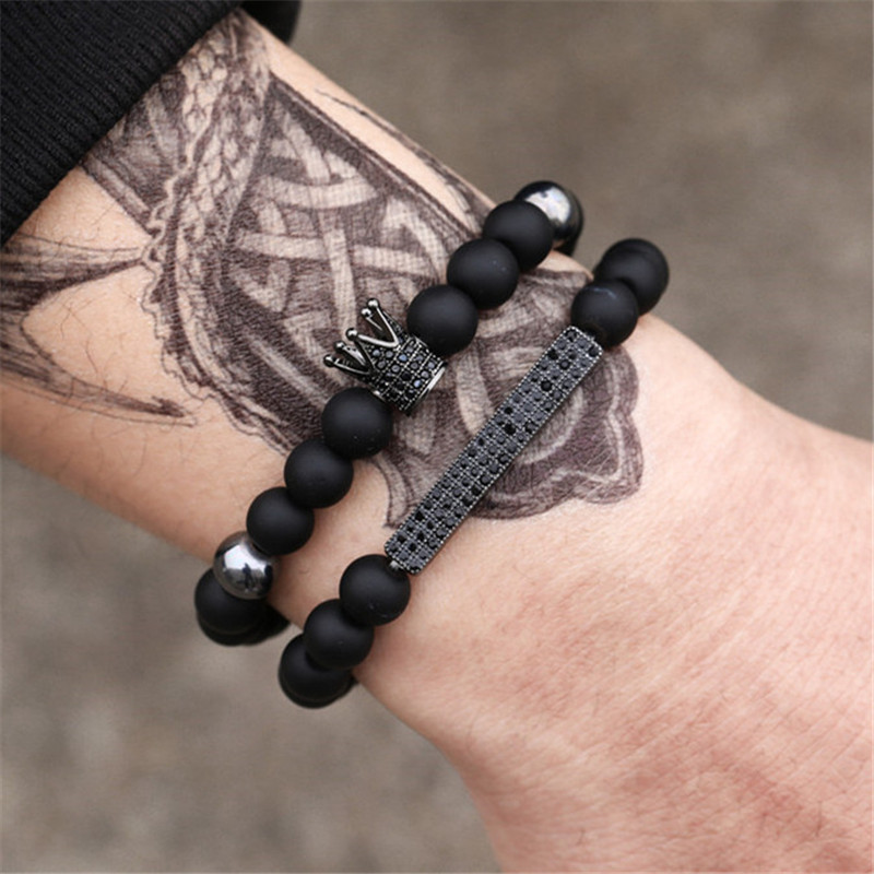 2pcs/set 8mm Mens Beaded Bracelet Designer Hand Chakras Zirconia Crown Black Frosted Stone Copper Bead Charm Man Bracelets Elastic Bangles Fashion Jewelry Gift
2pcs/set 8mm Mens Beaded Bracelet Designer Hand Chakras Zirconia Crown Black Frosted Stone Copper Bead Charm Man Bracelets Elastic Bangles Fashion Jewelry Gift