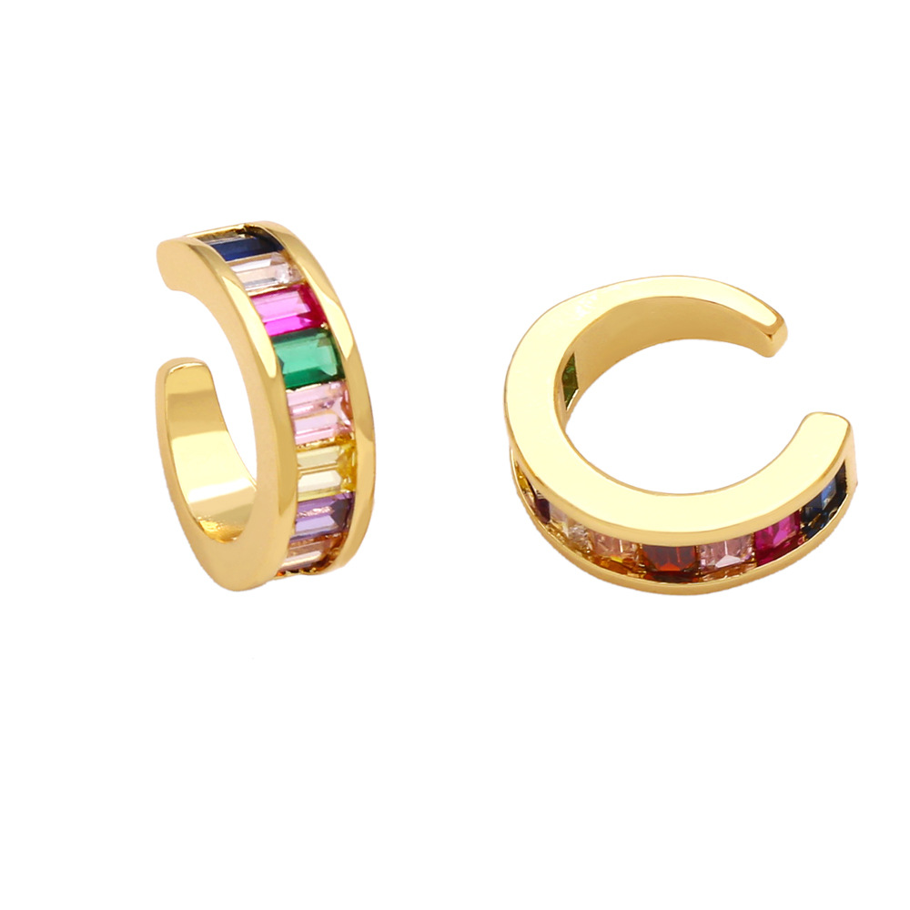 Hip Hop Hoop Earrings Bling Colorful Zircon Dangle Earrings No Piercing Ear Clips Gold Plated Jewelry