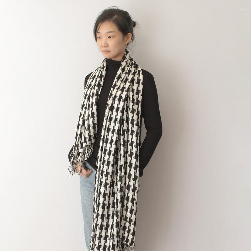 Scarves Cotton For Women Classic Black White Houndstooth Oblong Scarf With Tassel Lady
Scarves Cotton For Women Classic Black White Houndstooth Oblong Scarf With Tassel Lady