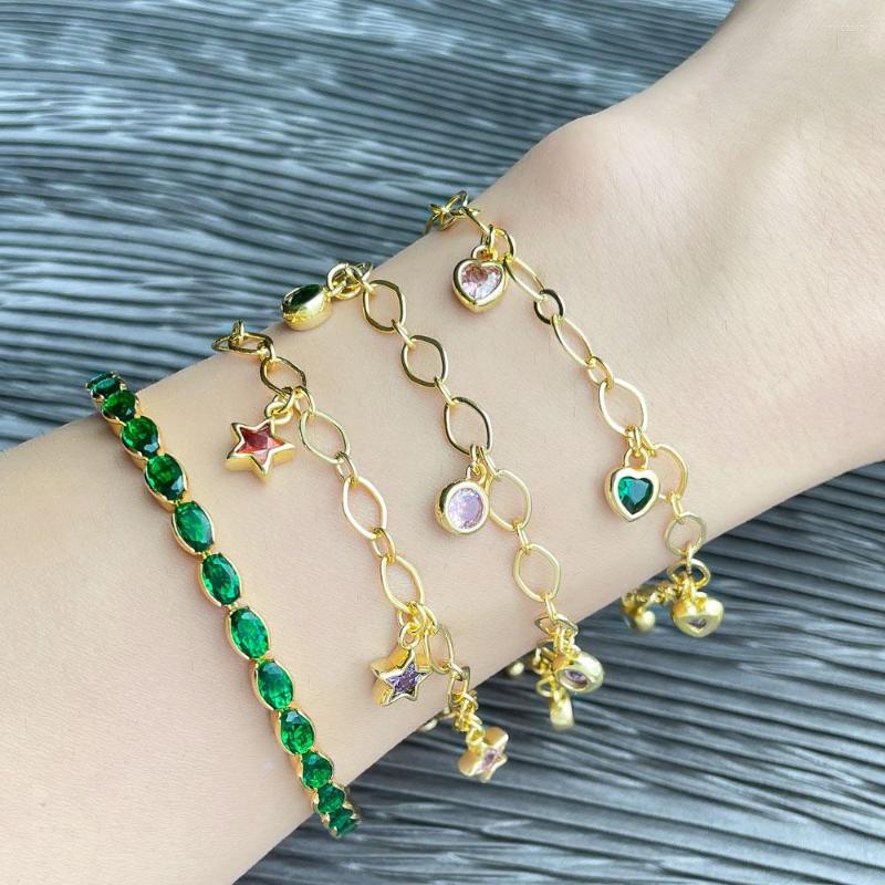 Charm Bracelets FLOLA Copper Gold Plated O Chain Crystal For Women Cubic Zircon Heart Bracelet Rainbow Jewelry Party Gifts Brth23
Charm Bracelets FLOLA Copper Gold Plated O Chain Crystal For Women Cubic Zircon Heart Bracelet Rainbow Jewelry Party Gifts Brth23