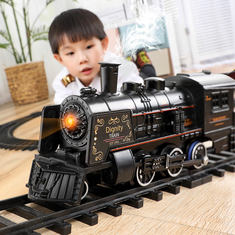 Diecast Model car Classic Electric Train Toy Vihcle Railway Motorized Train DIY Track Railway Set Dynamic Steam RC Trains Electrique Toy For Kids 2212