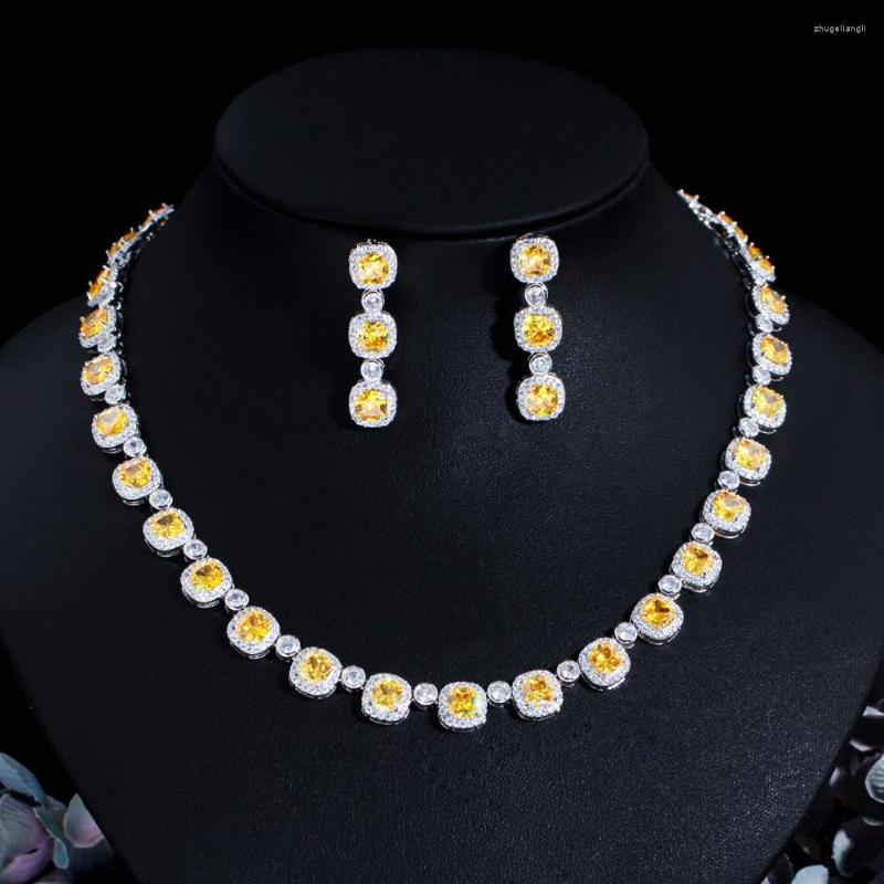 Wedding Jewelry Sets CWWZircons Super Shiny Square Yellow Cubic Zirconia Stone Bridal Necklace Luxury Banquet Accessories T590
Wedding Jewelry Sets CWWZircons Super Shiny Square Yellow Cubic Zirconia Stone Bridal Necklace Luxury Banquet Accessories T590