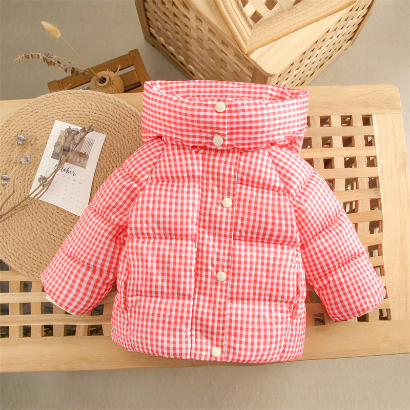 Down Coat 1 6 Years Winter Boy Plaid Turtleneck Hooded Padded Jacket Fashion Plus Thick Cotton Girl Children Casual Warm Outerwear 221130 - view 7