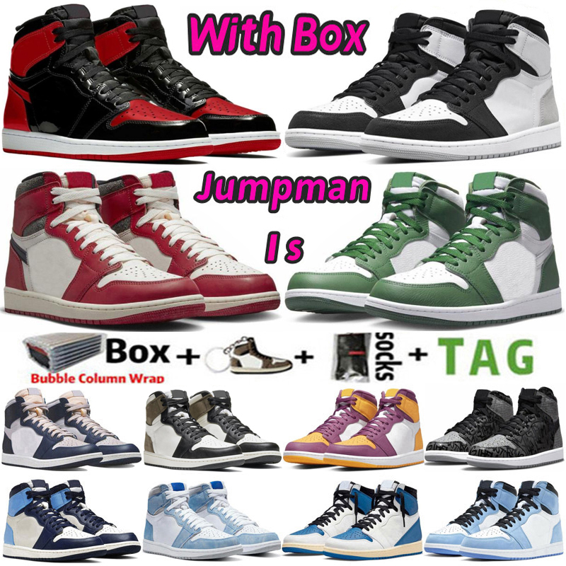 2023 With Box Jumpman 1 Mens Basketball Shoes 1s Lost Found Gorge Green Stage Haze Bred Patent University Blue Starfish Heritage UNC Men Sport Women Sneakers Trainers