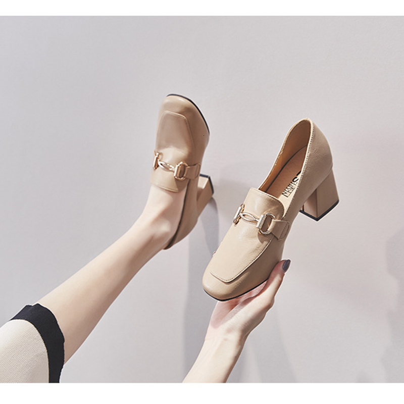 Dress Shoes The Fashion British Style Women s with Classic Slip On Lofers Elegant Casual Chunky Heels Ladies Pumps 221130