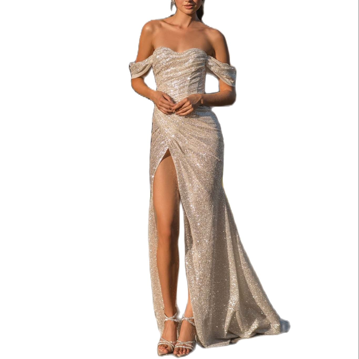 Summer Boho Mermaid Wedding Dress Sparkly Off Shoulder Sequined Backless Bridal Gowns vestido de casamento