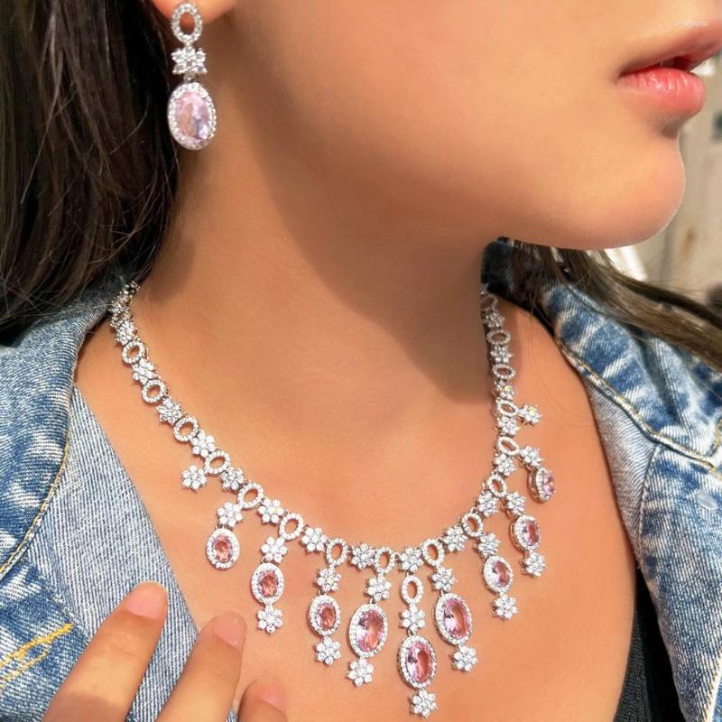 Necklace Earrings Set CWWZircons Charming Pink Cubic Zirconia Flower Drop Large Tassel Bridal Wedding Banquet Jewelry For Women Gift T682, Picture shown
Necklace Earrings Set CWWZircons Charming Pink Cubic Zirconia Flower Drop Large Tassel Bridal Wedding Banquet Jewelry For Women Gift T682, Picture shown