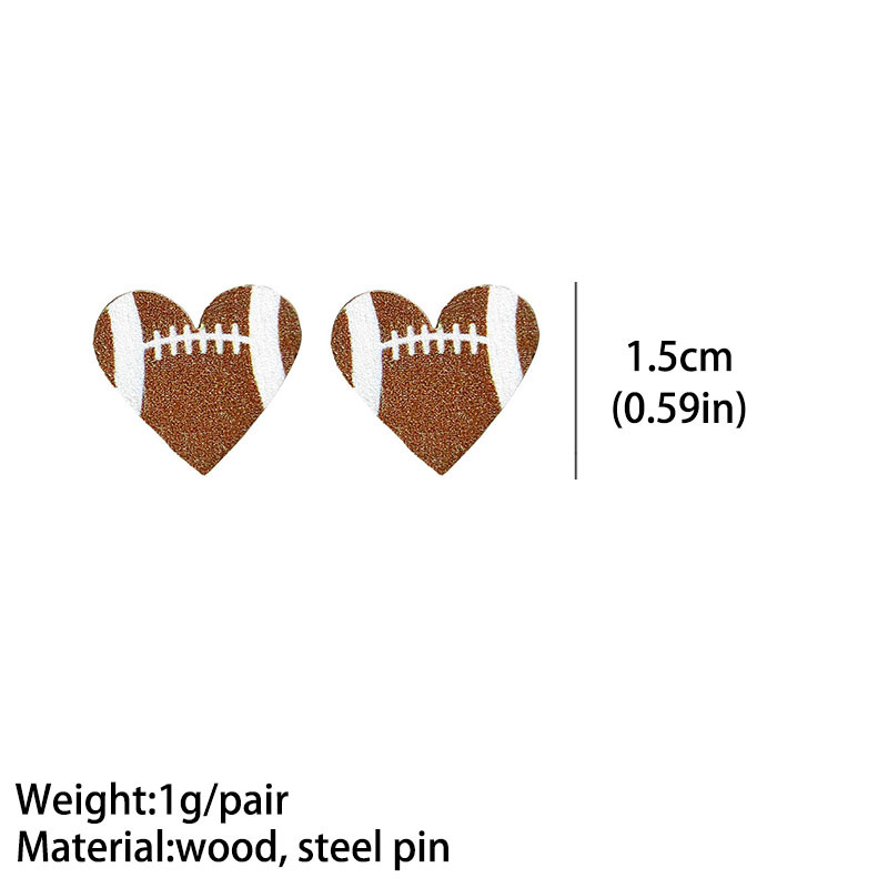 Heart Sports Stud Baseball Earrings Rugby Football Basketball Wooden Stud Fashion Accessories Gift