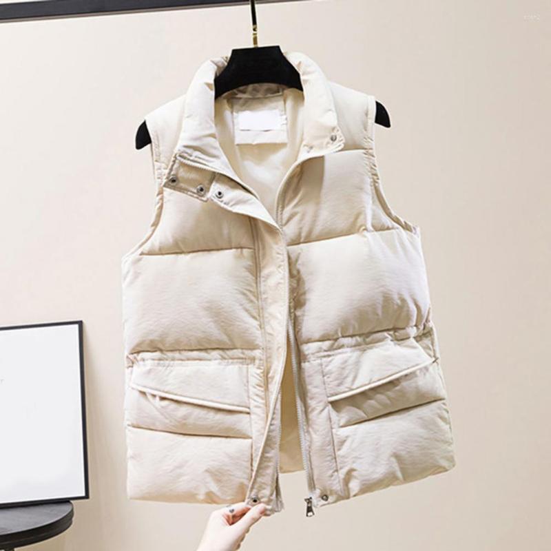 Women's Vests Solid Color Stand Collar Padded Puffer Vest Big Pockets Drawstring Winter Waistcoat Button Zipper Windproof Jacket, Beige 
Women's Vests Solid Color Stand Collar Padded Puffer Vest Big Pockets Drawstring Winter Waistcoat Button Zipper Windproof Jacket, Beige