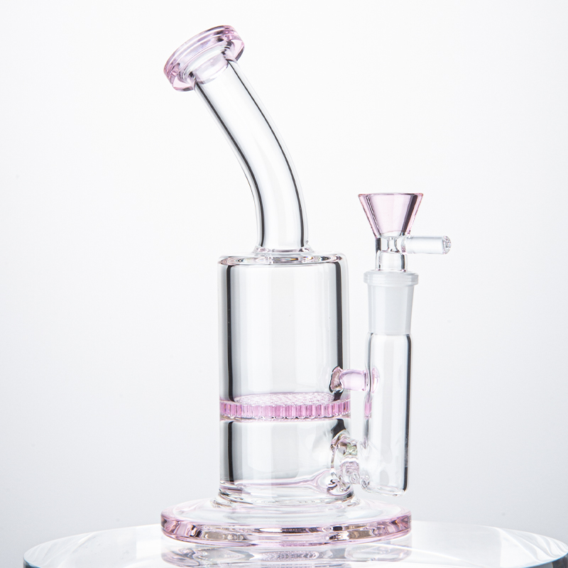 Mini Small Oil Dab Rigs 7 Inch Hookahs 5mm Thick BeeComb Perc Percolator Glass Bongs Clear Pink Blue 14mm Female Joint Water Pipes With Bowl