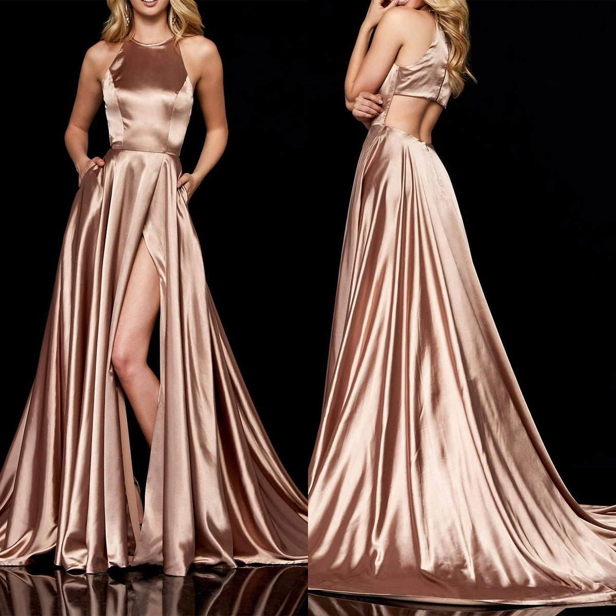 Elegant Prom Dresses A-line High Neck Solid Color Sleeveless Stain Sequins Backless Zipper Front Split Floor Length Custom Made Plus Size Robes, White
Elegant Prom Dresses A-line High Neck Solid Color Sleeveless Stain Sequins Backless Zipper Front Split Floor Length Custom Made Plus Size Robes, White