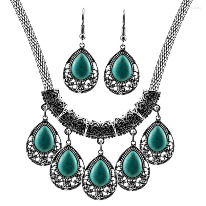 Necklace Earrings Set FYJS Unique Silver Plated Water Drop Green Turquoises Stone Pendant For Women, Picture shown
Necklace Earrings Set FYJS Unique Silver Plated Water Drop Green Turquoises Stone Pendant For Women, Picture shown