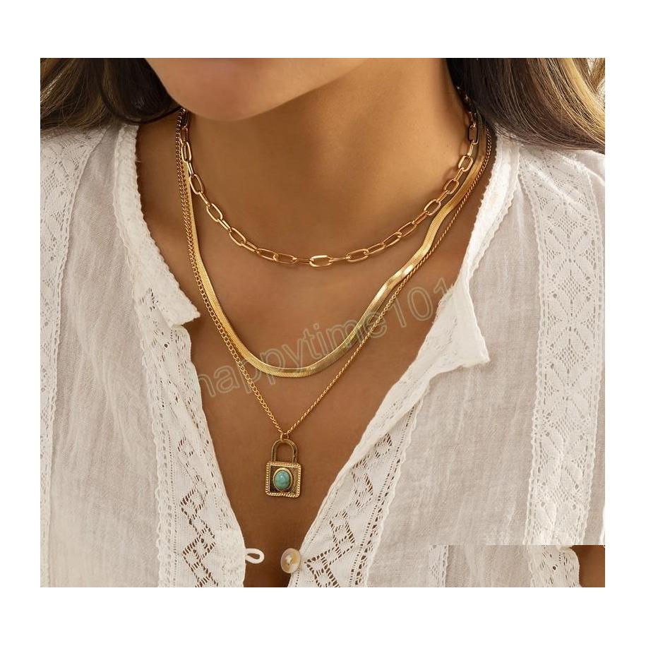 Pendant Necklaces Boho Turquoise Padlock Pendant Necklace Womens Mtilayer Vintage Gold Snake Chain Clavicle Necklaces Girls Fashion Dhkvm
Pendant Necklaces Boho Turquoise Padlock Pendant Necklace Womens Mtilayer Vintage Gold Snake Chain Clavicle Necklaces Girls Fashion Dhkvm