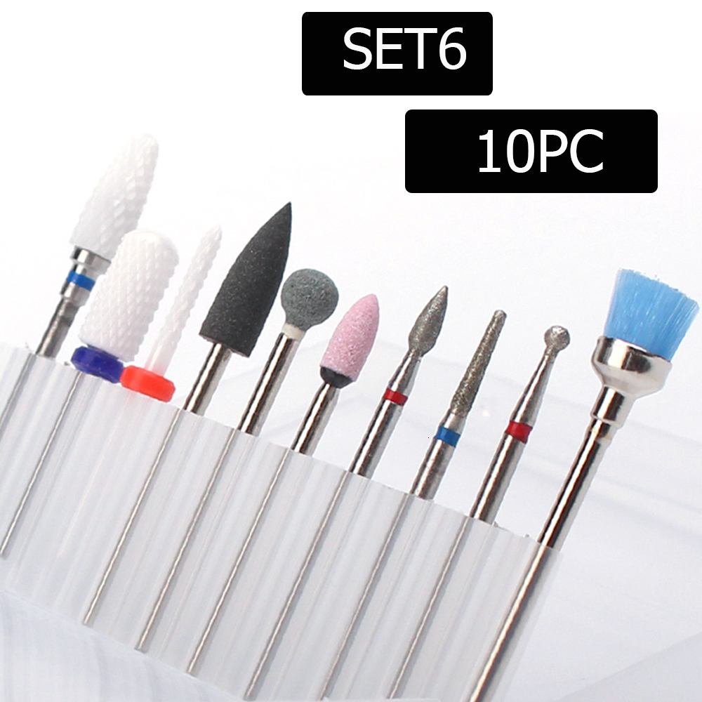 Nail Art Equipment 10pc Drill Bit Set Ceramic Milling Cutter Kit Electric Machine Manicure Bits Rotary Burr Cuticle Tools Accessories 221201