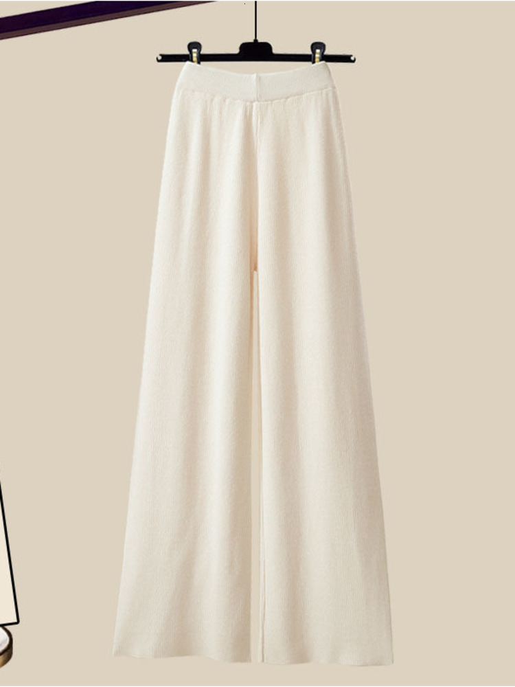 Women's pants autumn/winter office ladies elegant irregular knitted sweater shirt wide leg set women's clothing